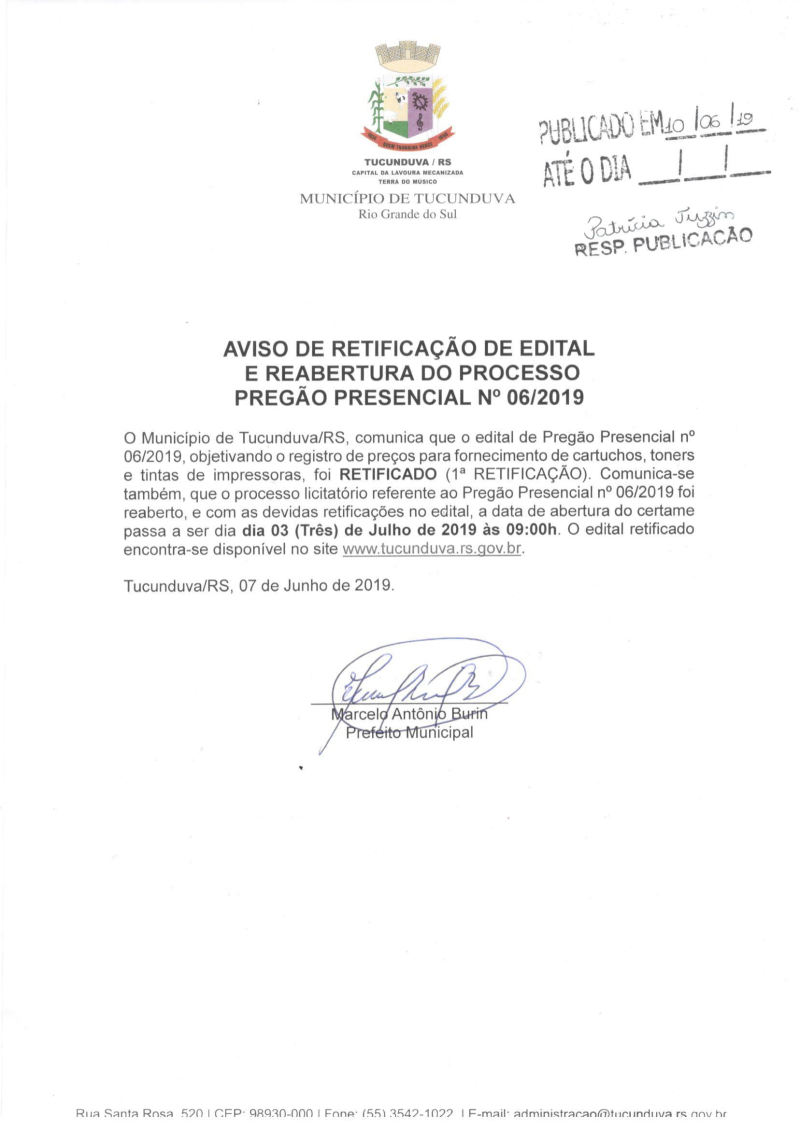 AVISO DE REABERTURA E RETIFICAÇÃO DO EDITAL PP 06_2019